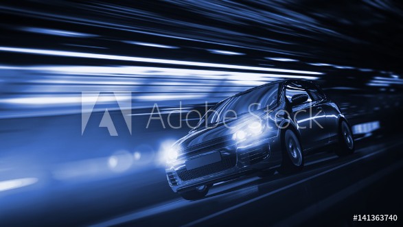 Picture of Schnelles Auto bei Nacht in einer Stadt